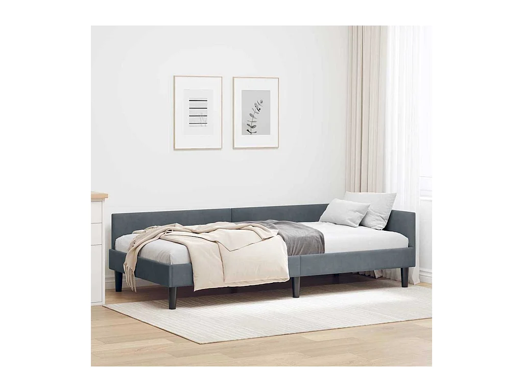 Cadre de lit d'angle avec tête de lit Gris foncé 90 x 190 cm