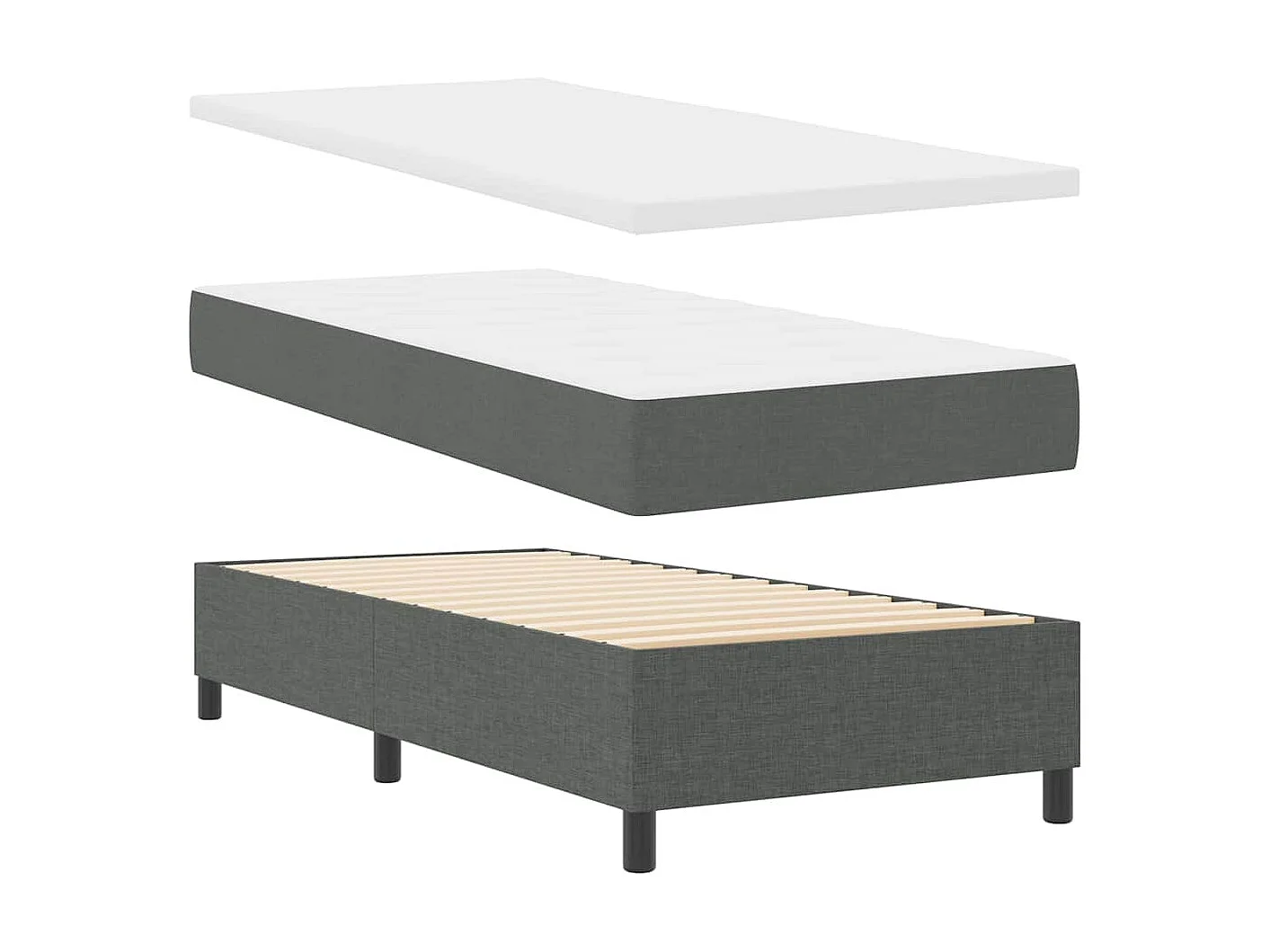 Cama tipo Box Spring con colchón Gris oscuro 90 x 190 cm tela