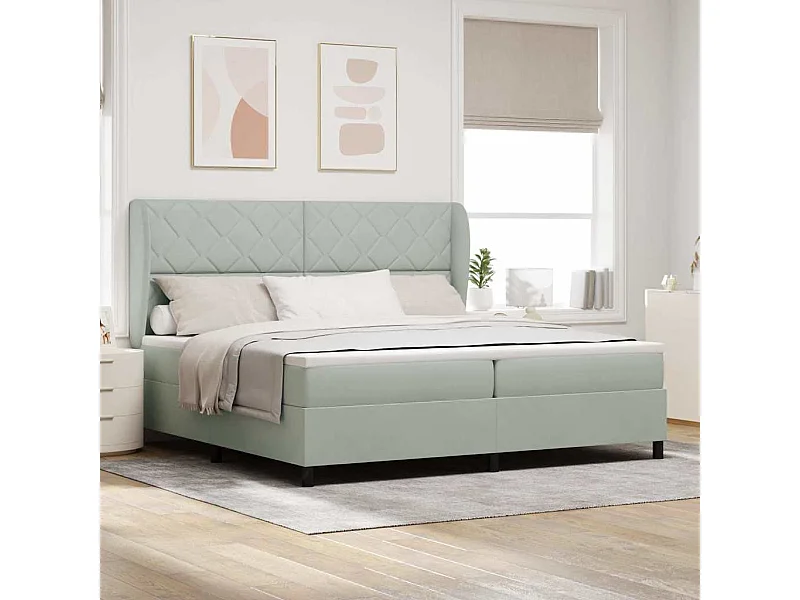 Cama tipo Box Spring Gris claro 200 x 200 cm Terciopelo
