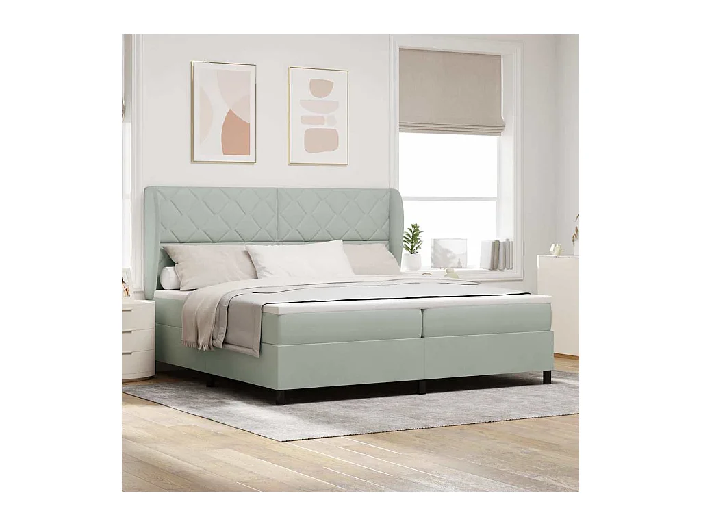 Cama tipo Box Spring Gris claro 200 x 200 cm Terciopelo