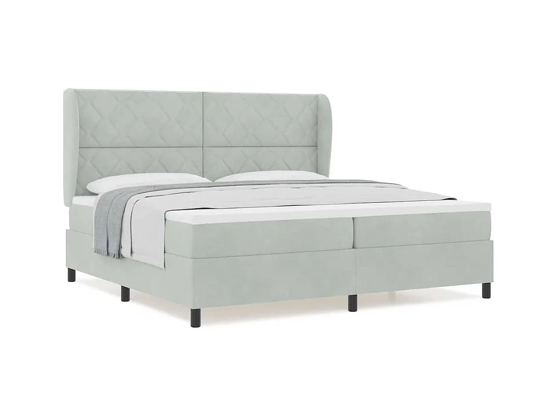 Cama tipo Box Spring Gris claro 200 x 200 cm Terciopelo