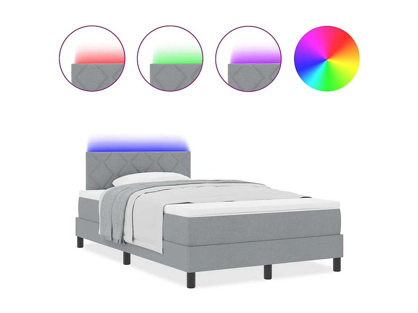 Cama tipo Box Spring con colchón Gris claro 120 x 200 cm tela