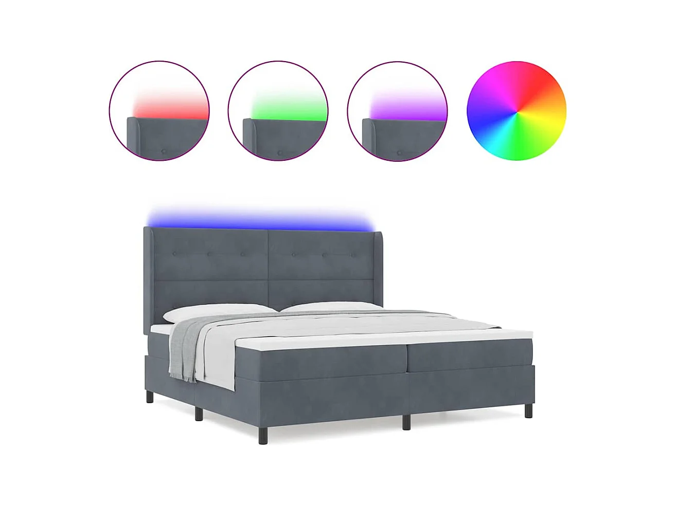Cadre de lit avec Matelas LED Gris foncé 200 x 200 cm Velours
