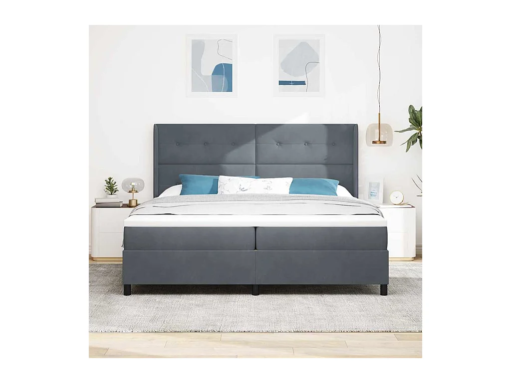Cadre de lit avec Matelas LED Gris foncé 200 x 200 cm Velours