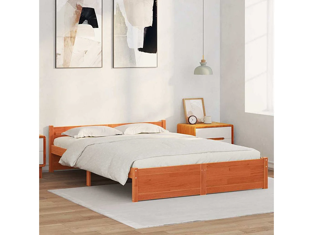 Estructura de cama con cabecera Marrón cera 160 x 200 cm