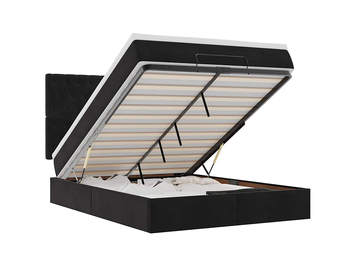 Cadre de lit ottoman avec matelas noir 140x200 cm velours