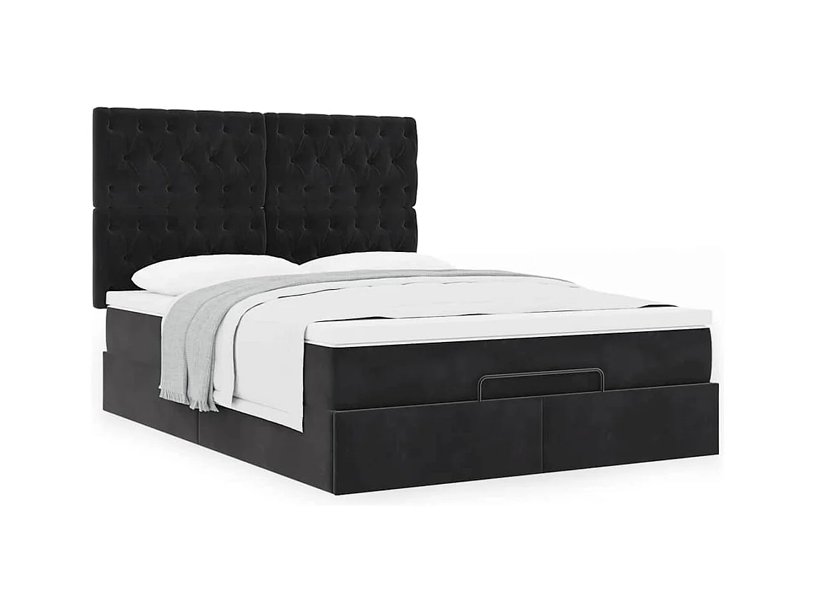 Cadre de lit ottoman avec matelas noir 140x200 cm velours