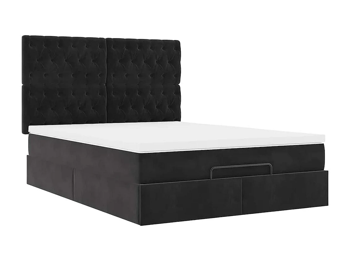 Cadre de lit ottoman avec matelas noir 140x200 cm velours