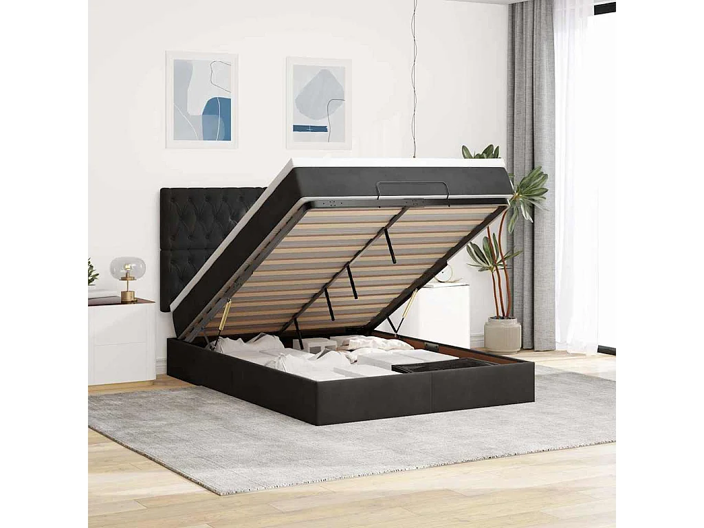 Ottoman bed met matrassen 140x200cm fluweel zwart