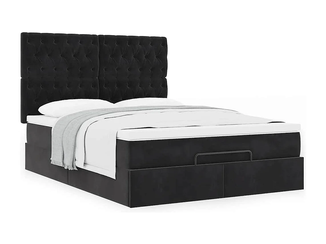 Ottoman bed met matrassen 140x200cm fluweel zwart