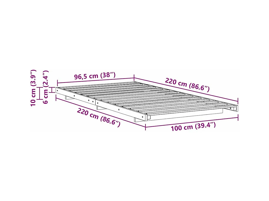 Estructura de cama Marrón 100 x 220 cm Madera maciza de pino