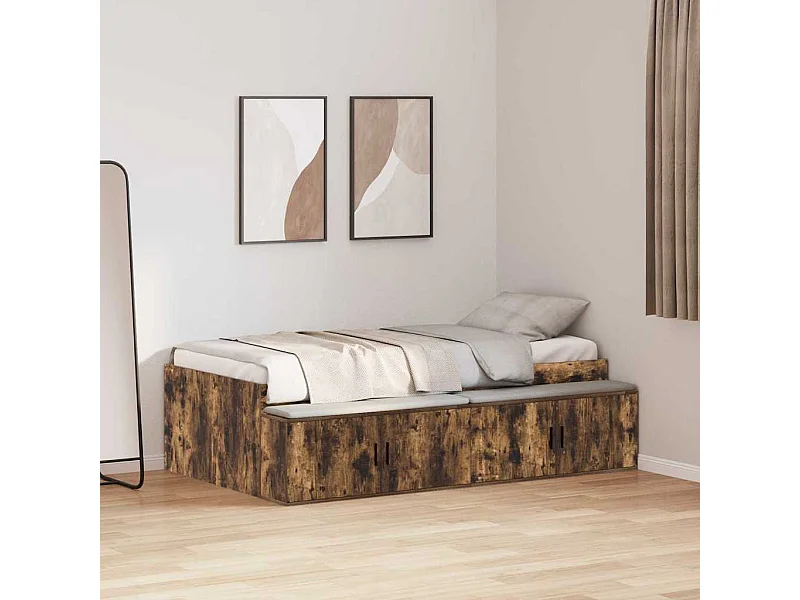 Cadre de lit avec rangement Chêne fumé 75 x 190 cm