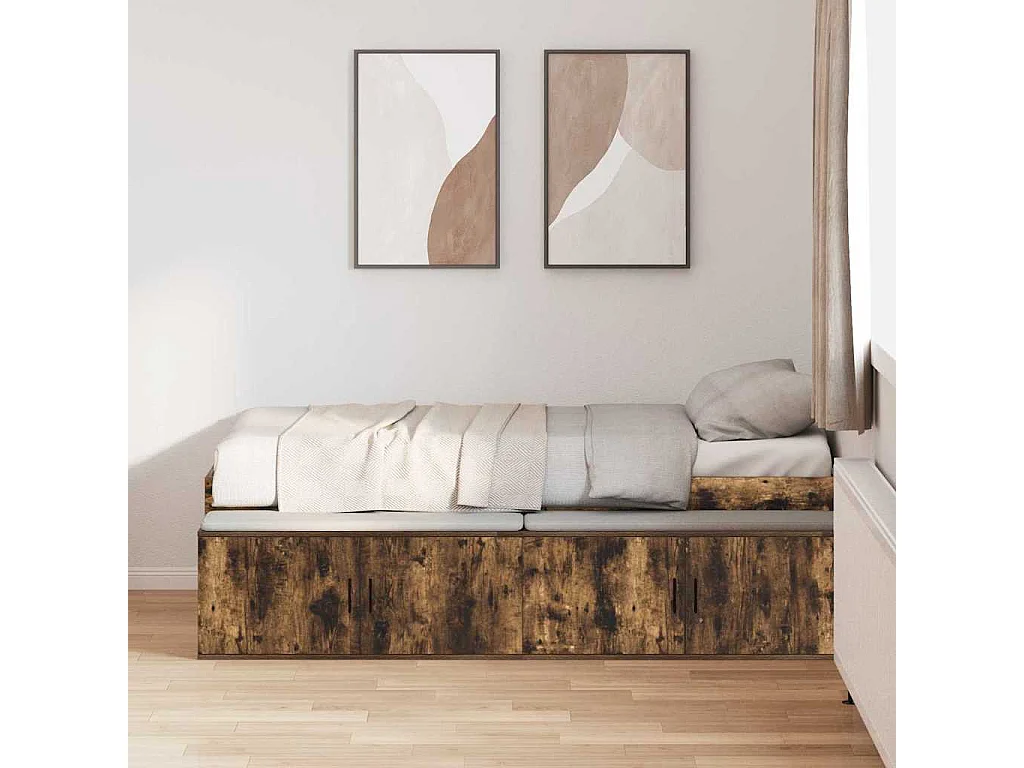 Opbergbedframe Gerookt eiken 75 x 190 cm Bewerkt hout