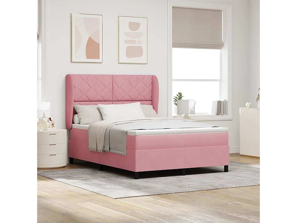 Cama tipo Box Spring con colchón Rosa 160 x 200 cm Terciopelo
