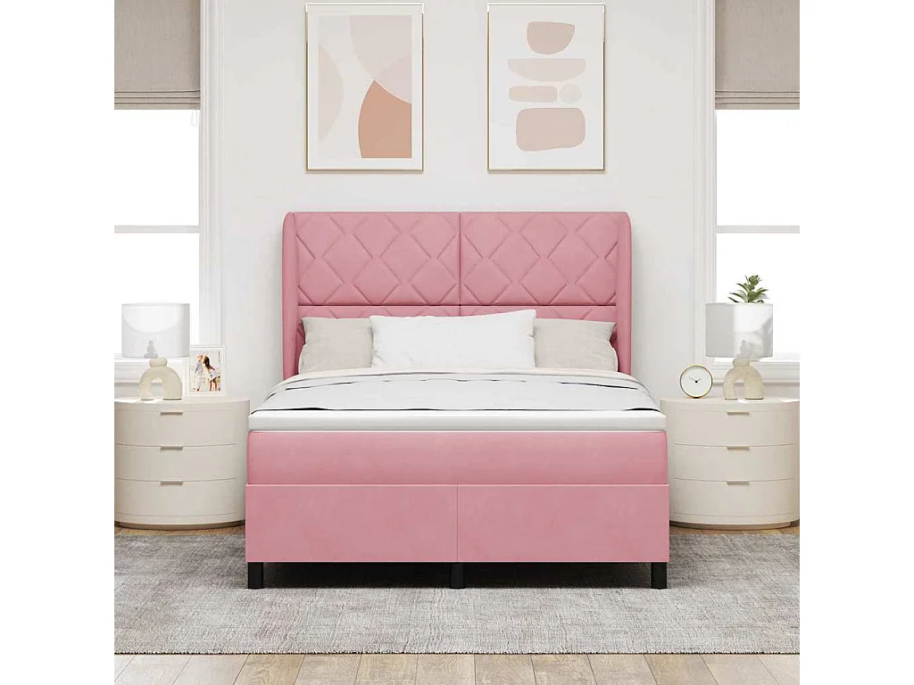 Cama tipo Box Spring con colchón Rosa 160 x 200 cm Terciopelo