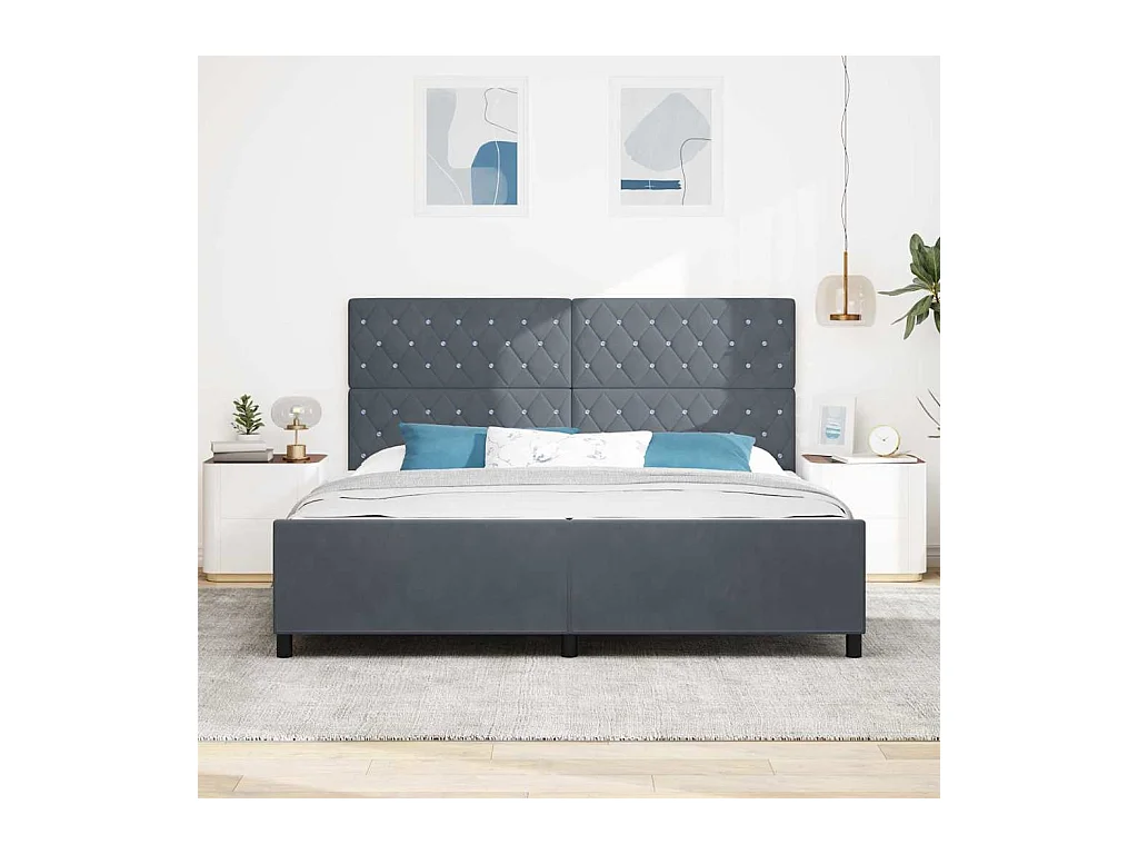 Cadre de lit avec tête de lit Gris foncé 200 x 200 cm Velours