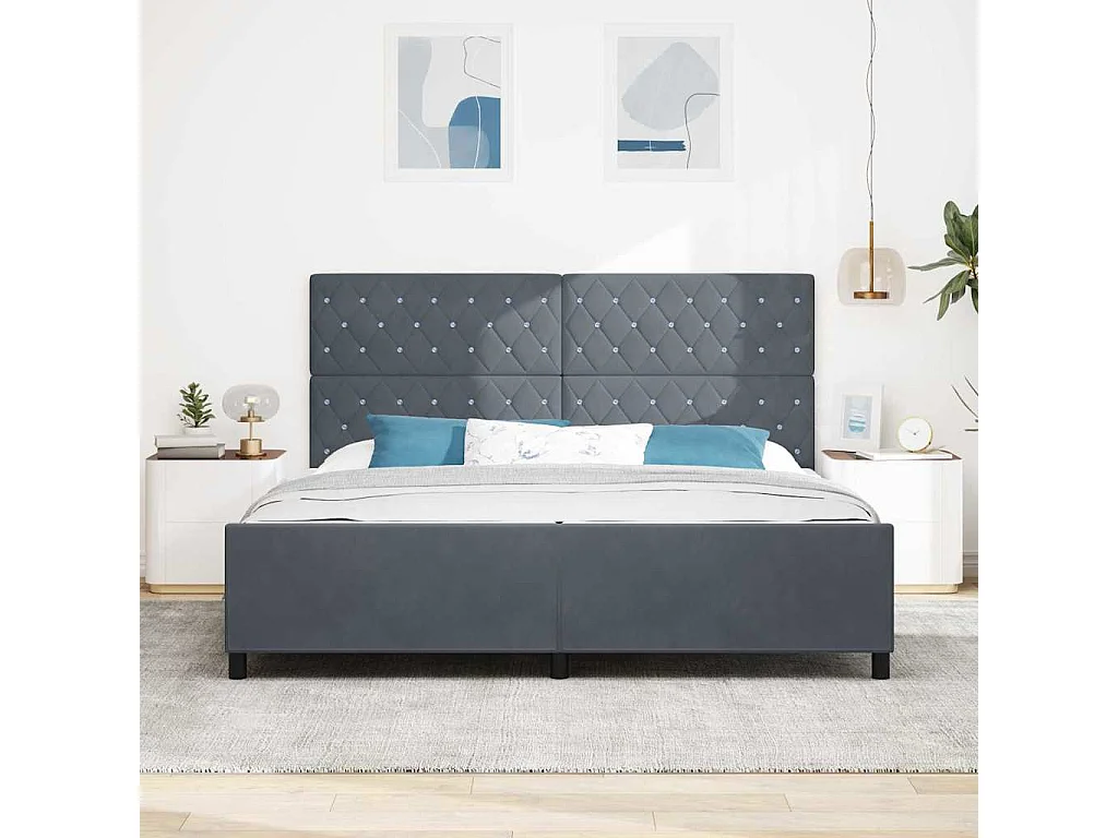 Cadre de lit avec tête de lit Gris foncé 200 x 200 cm Velours