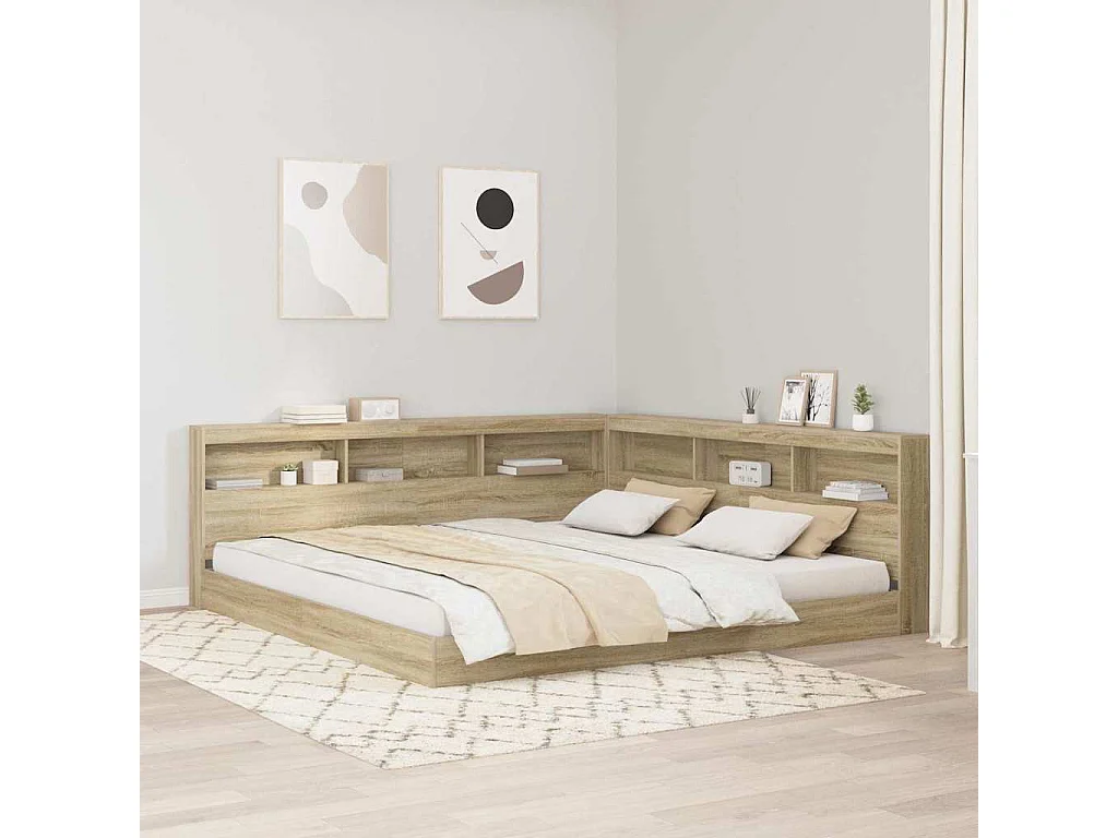 Cama con Estantería con cabecera Roble Sonoma 180 x 200 cm