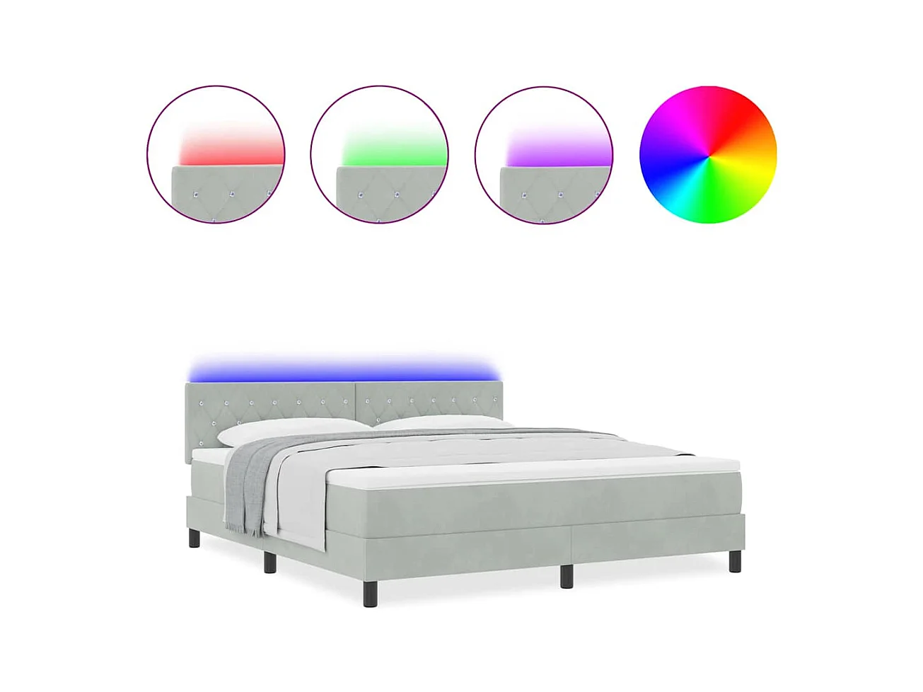 Cama tipo Box Spring Gris claro 180 x 200 cm Terciopelo