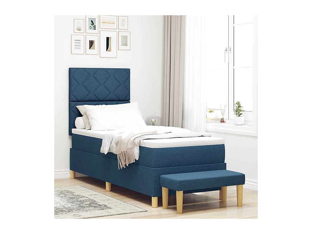 Cadre de lit avec matelas Bleu 80 x 200 cm tissu