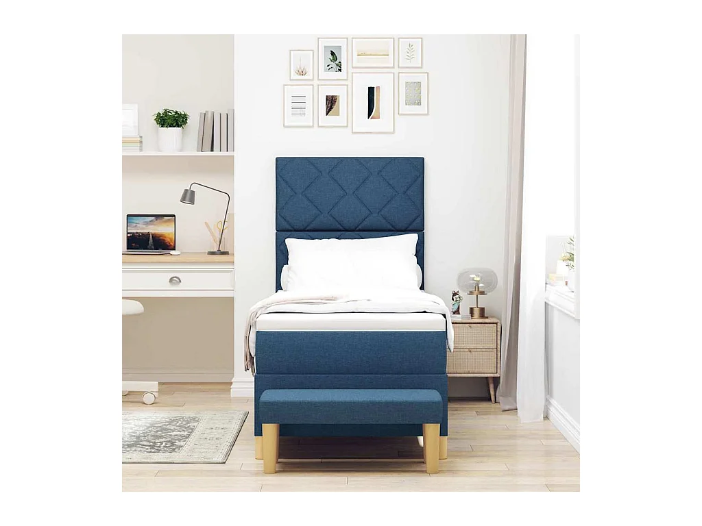 Cadre de lit avec matelas Bleu 80 x 200 cm tissu
