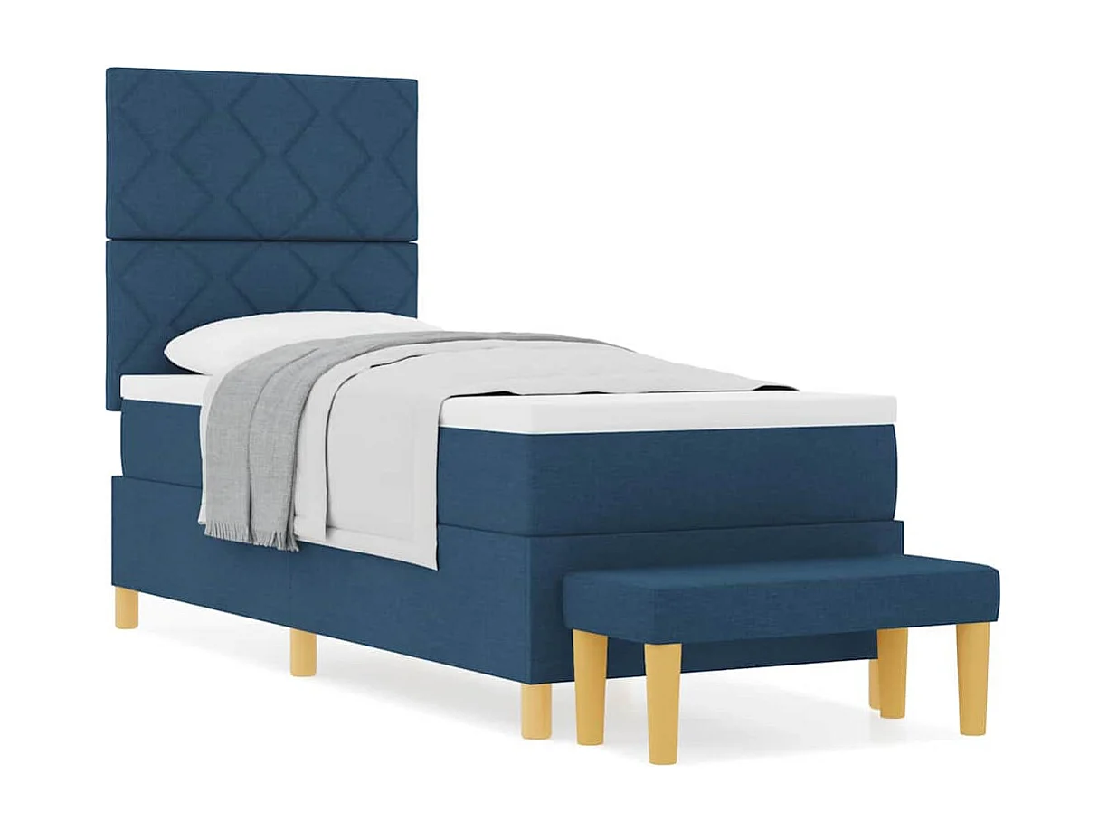 Cama tipo Box Spring con colchón Azul 80 x 200 cm tela
