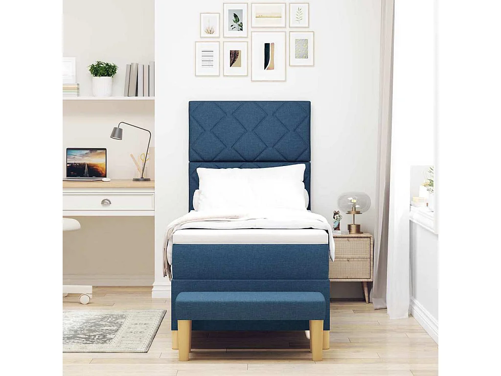 Cama tipo Box Spring con colchón Azul 80 x 200 cm tela