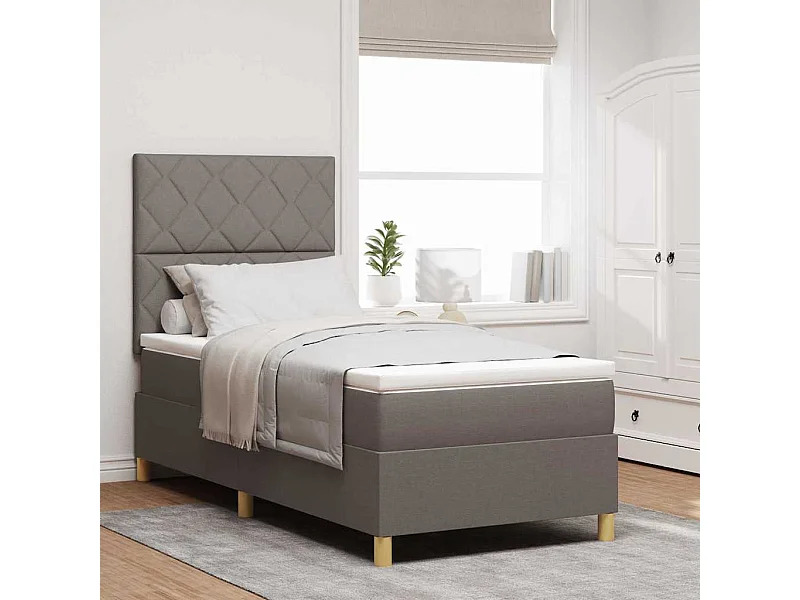 Cama tipo Box Spring con colchón Taupé 100 x 200 cm tela