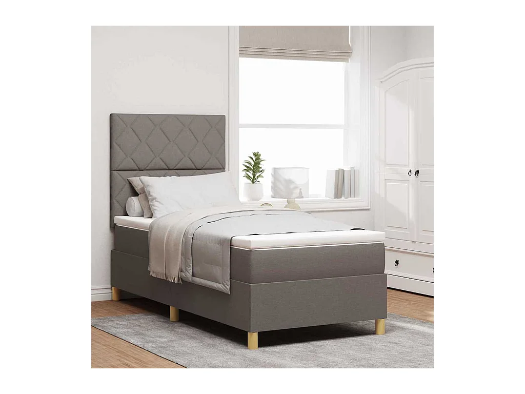 Cama tipo Box Spring con colchón Taupé 100 x 200 cm tela