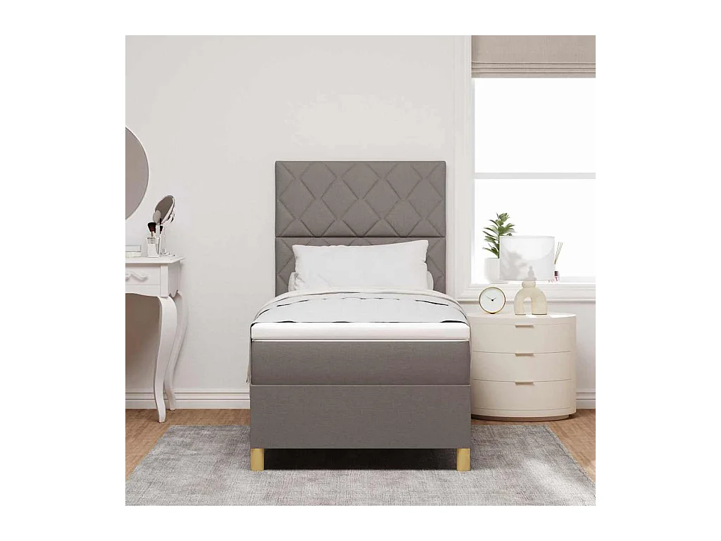 Cama tipo Box Spring con colchón Taupé 100 x 200 cm tela