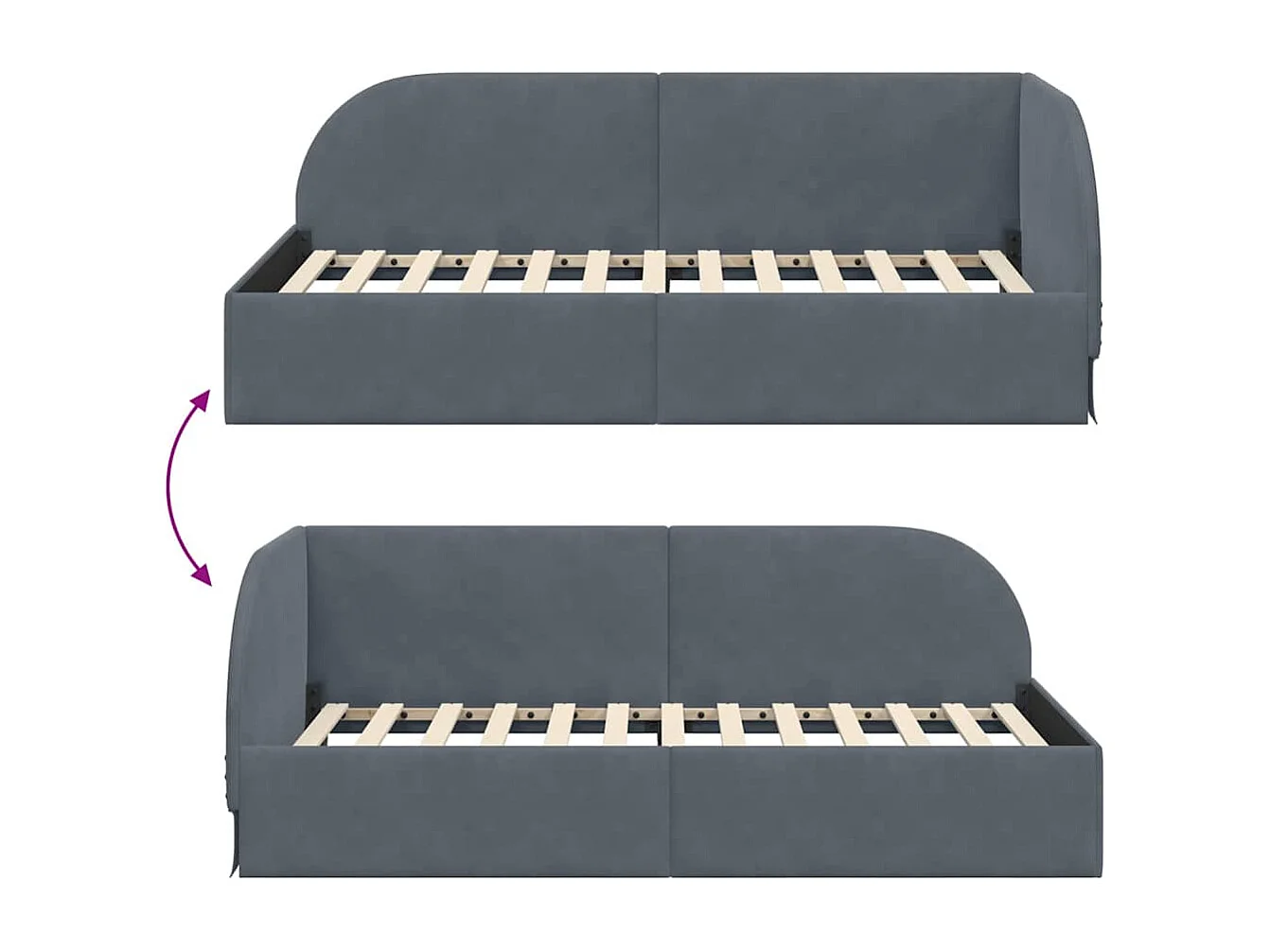 Estrutura de Cama de Canto Cinzento escuro 90 x 200 cm Veludo