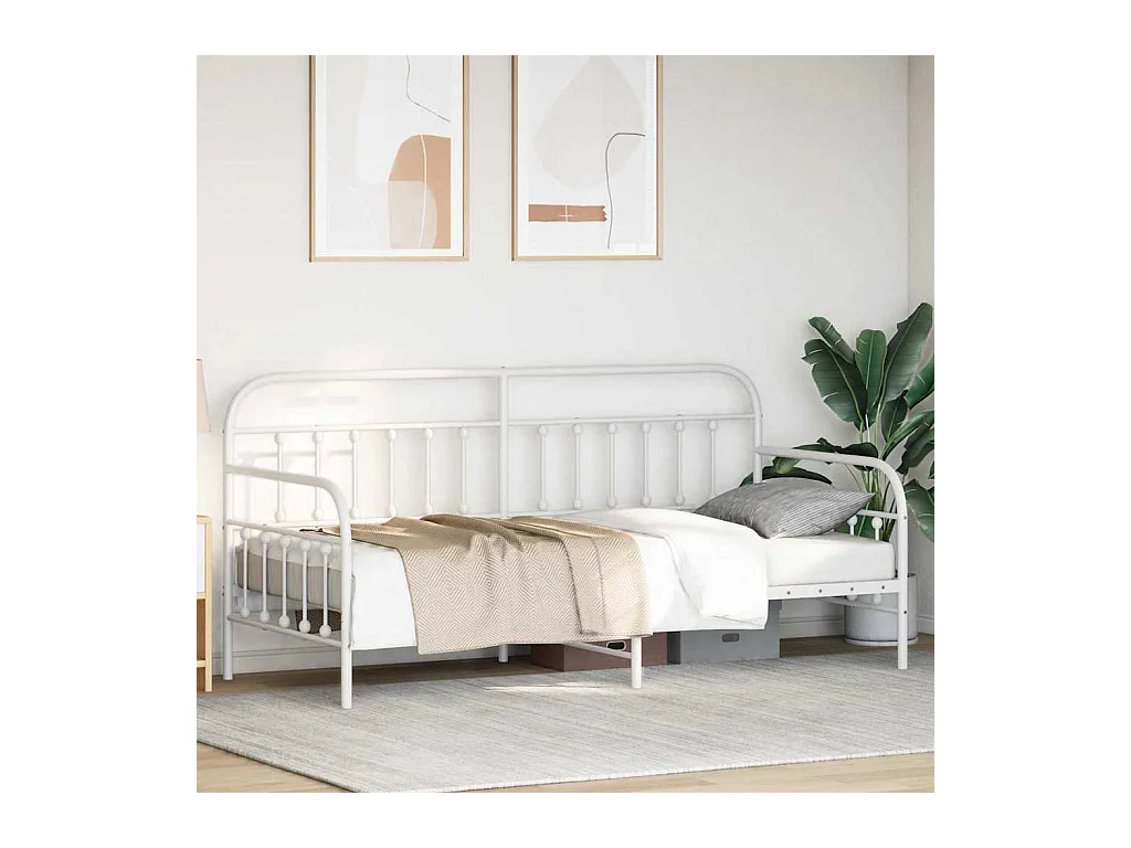 Cadre de lit de jour avec tête de lit Blanc 107 x 203 cm Acier
