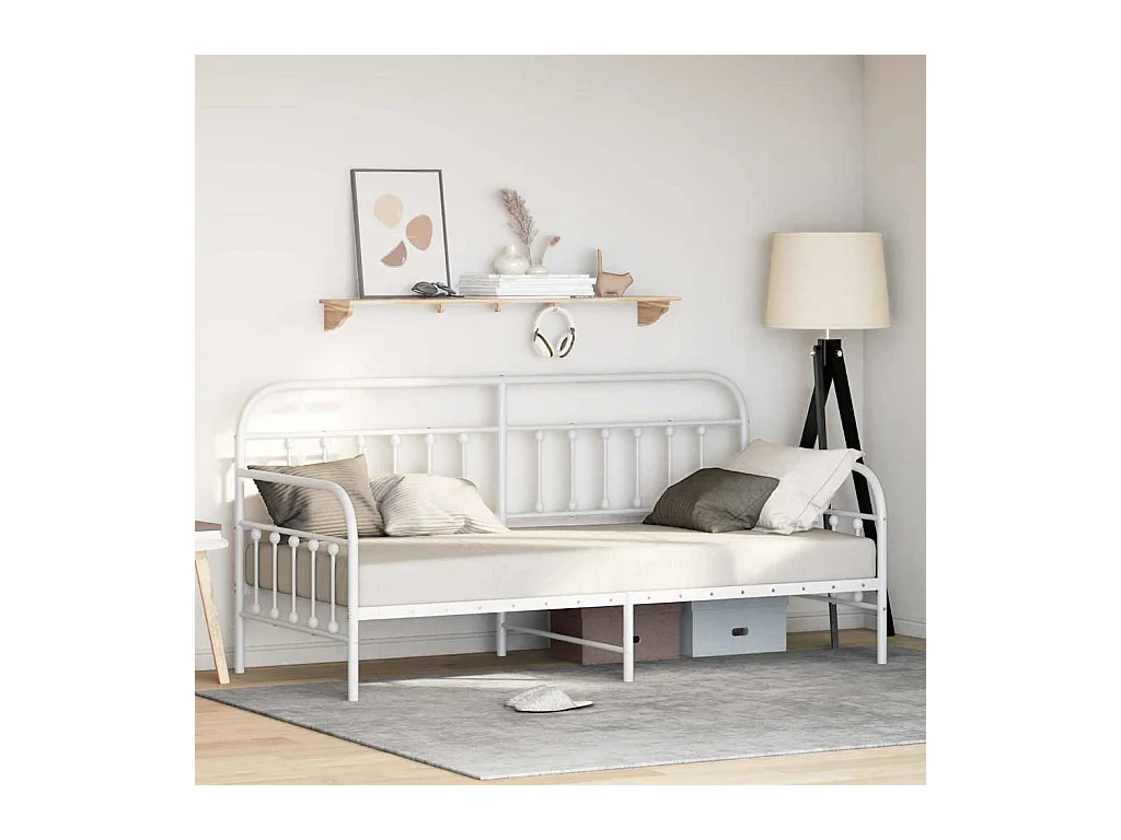 Cadre de lit de jour avec tête de lit Blanc 107 x 203 cm Acier