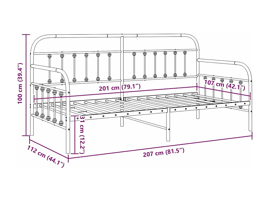 Bedframe voor een daybed met hoofdeinde Wit 107 x 203 cm Staal