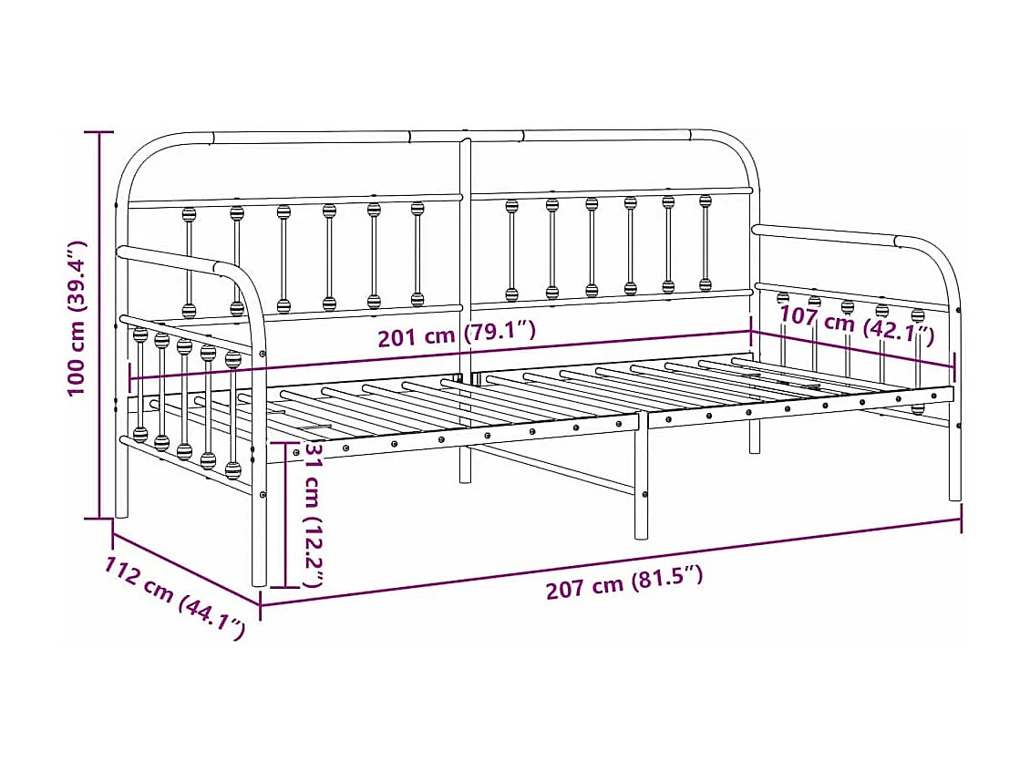Bedframe voor een daybed met hoofdeinde Wit 107 x 203 cm Staal