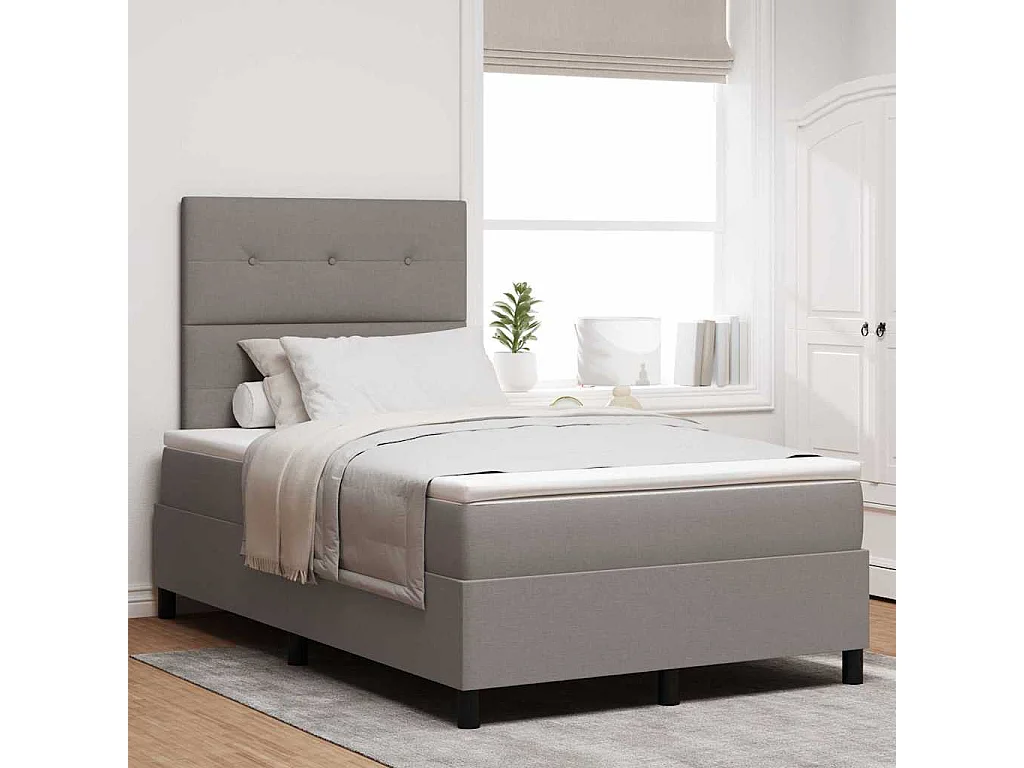 Cama tipo Box Spring con colchón Taupé 120 x 190 cm tela