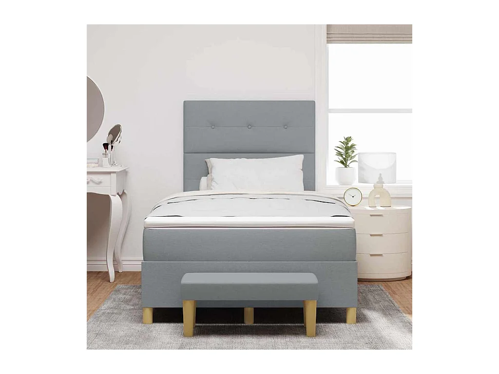 Cadre de lit avec matelas Gris clair 120 x 190 cm tissu