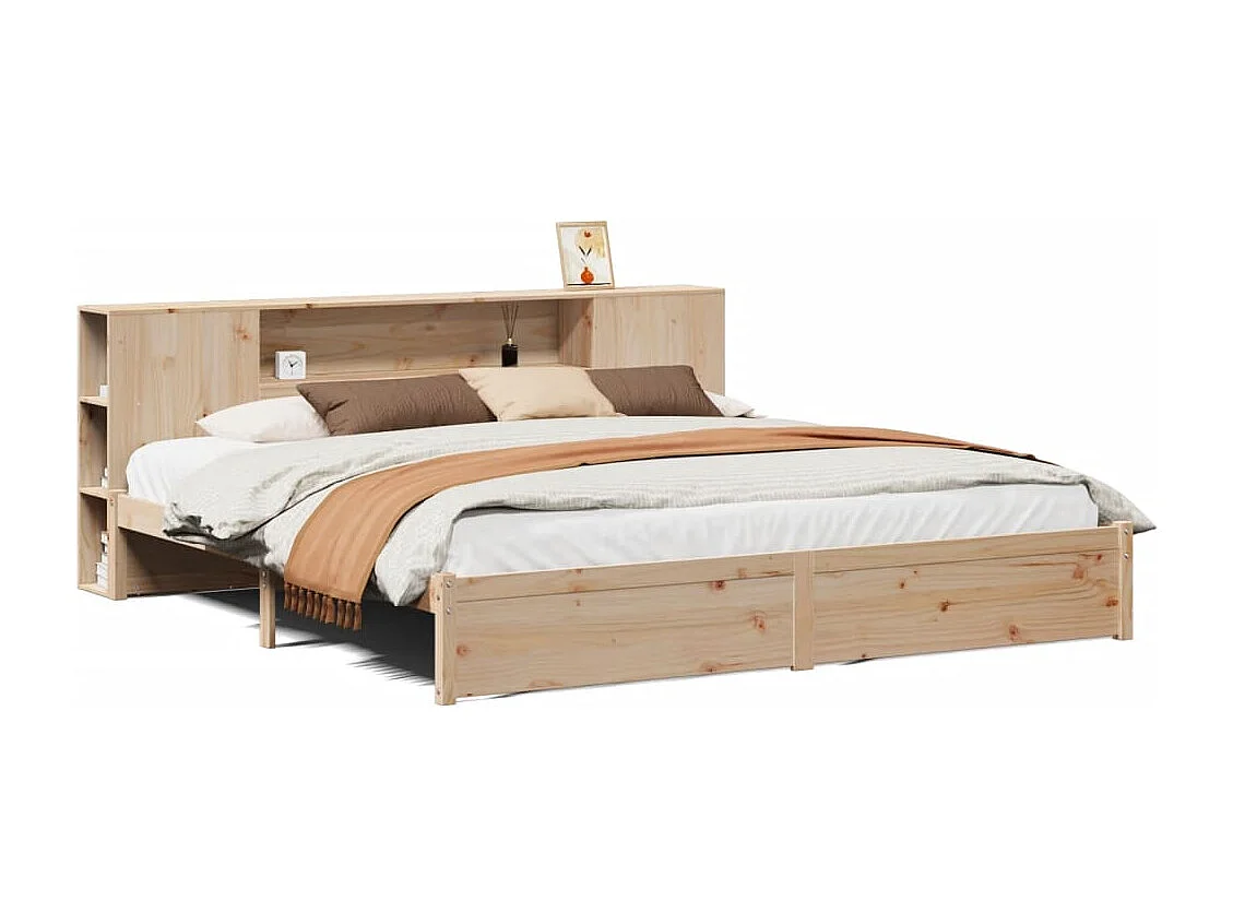 Lit bibliothèque sans matelas 180x200 cm bois massif de pin