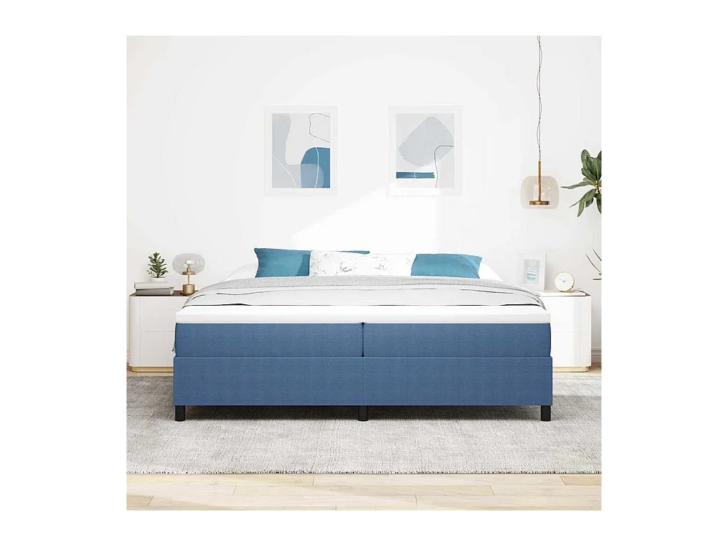 Cama Box Azul 200 x 200 cm Tecido de veludo côtelé