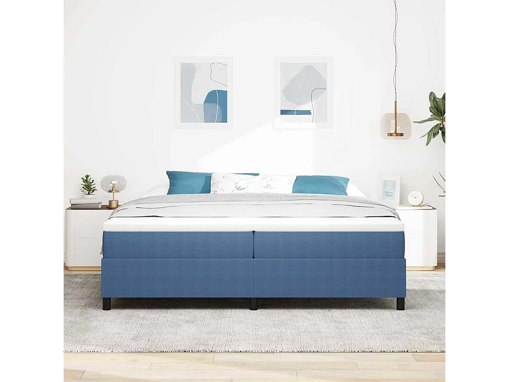 Cama tipo Box Spring Azul 200 x 200 cm Telas de pana
