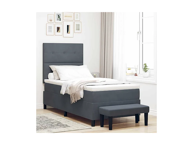 Cadre de lit avec matelas Gris foncé 80 x 200 cm Velours