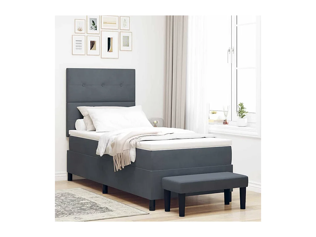 Cadre de lit avec matelas Gris foncé 80 x 200 cm Velours
