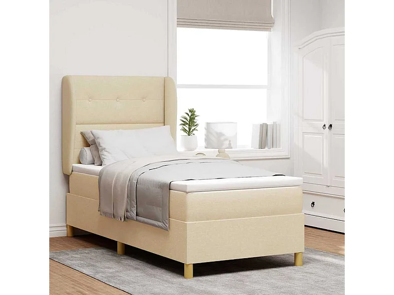 Cama con Somier y Colchón Gris Oscuro 90x190 cm de Tela Crema