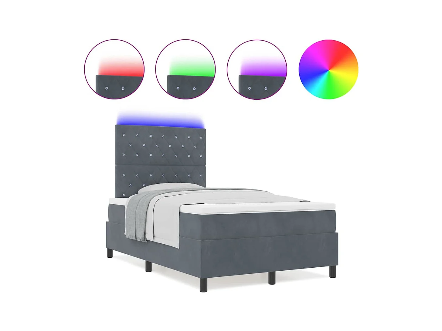 Cama Box com colchão Cinza Escuro 120 x 200 cm Veludo