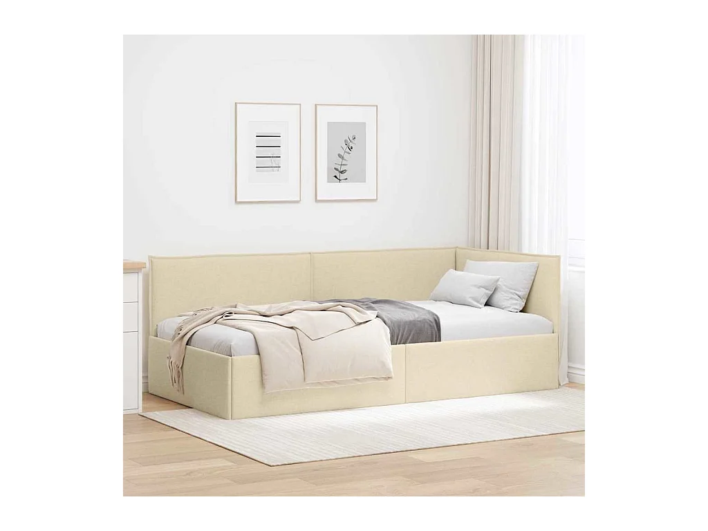 Cadre de lit d'angle avec tête de lit Crème 80 x 200 cm tissu
