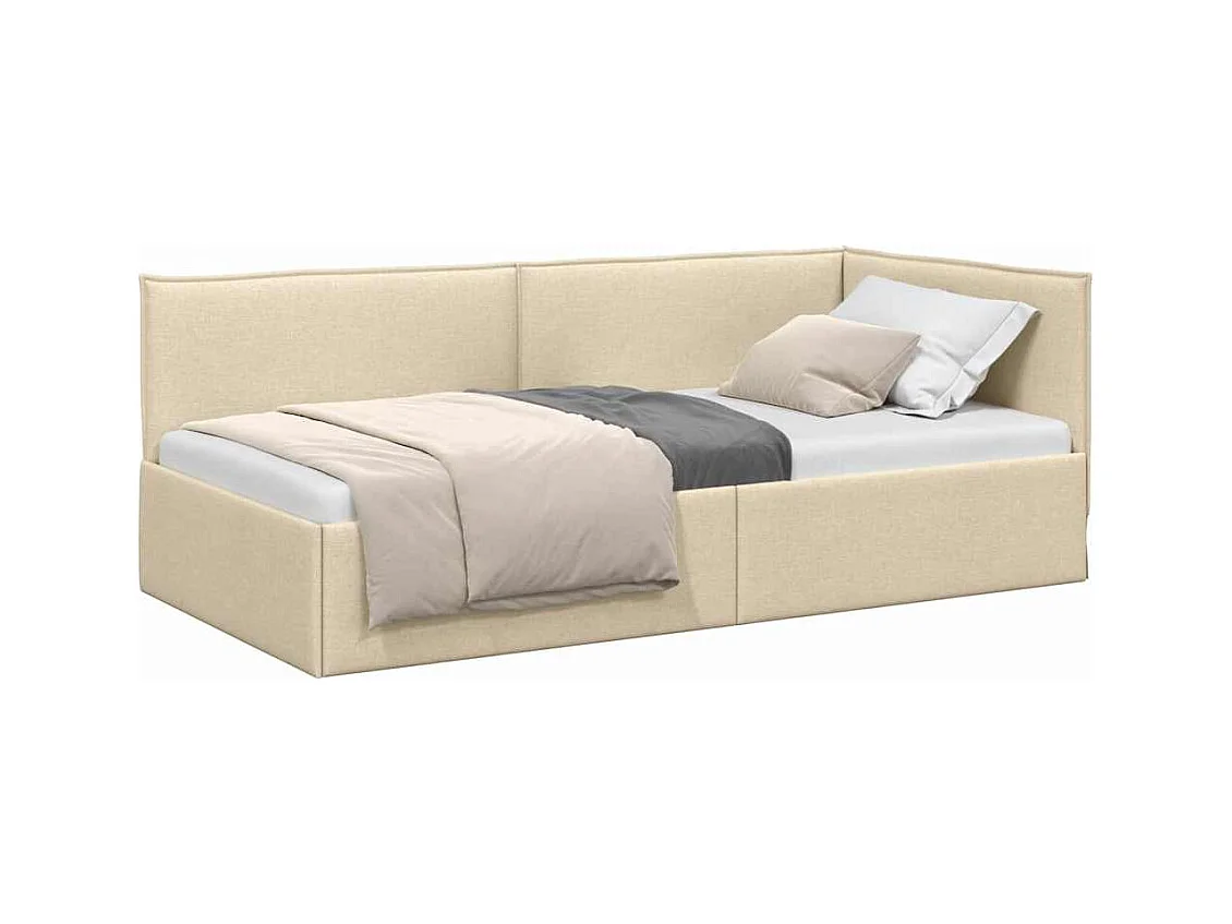 Cadre de lit d'angle avec tête de lit Crème 80 x 200 cm tissu