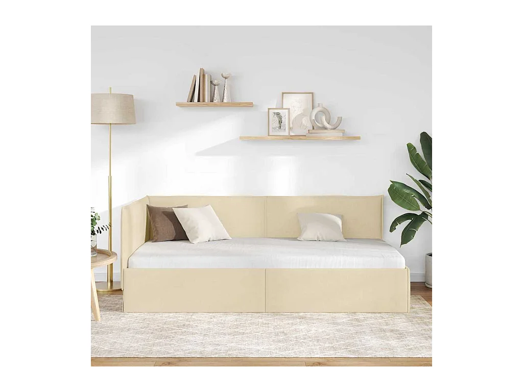 Cadre de lit d'angle avec tête de lit Crème 80 x 200 cm tissu