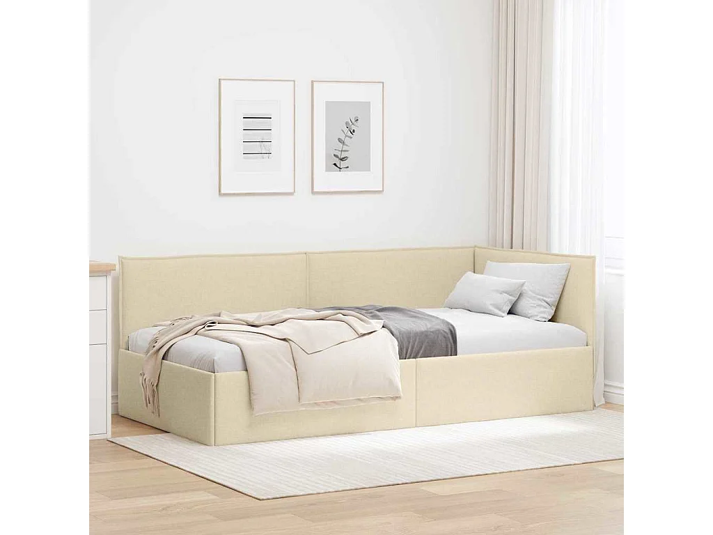Estrutura de Cama de Canto Creme 80 x 200 cm tecido