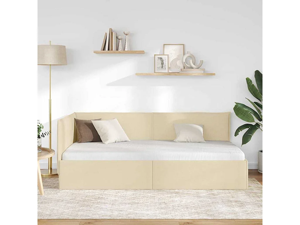 Estrutura de Cama de Canto Creme 80 x 200 cm tecido