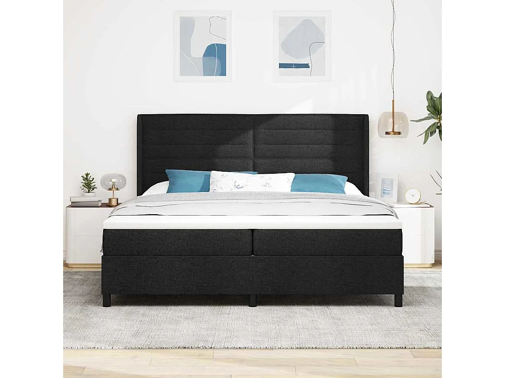 Cama tipo Box Spring con colchón Negro 200 x 200 cm tela